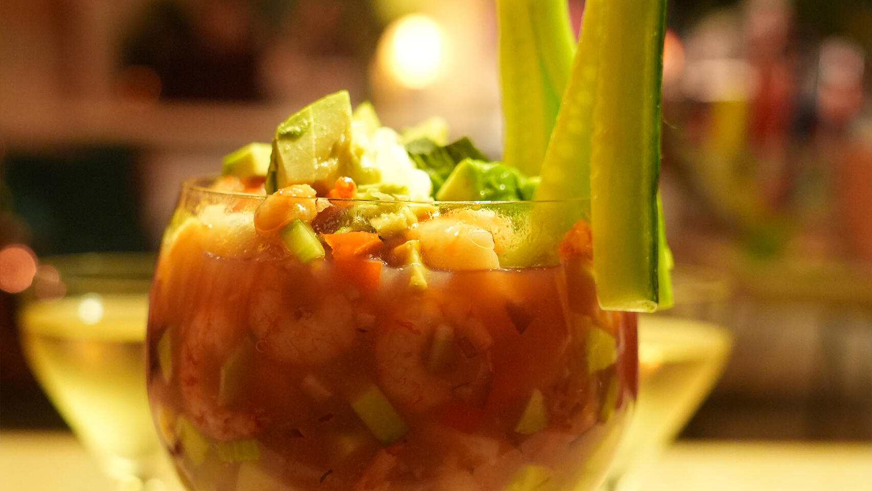 Campechana Baja-inspired, Berlin-made. Shrimps only, avocado, lemon, tomato juice, celery.